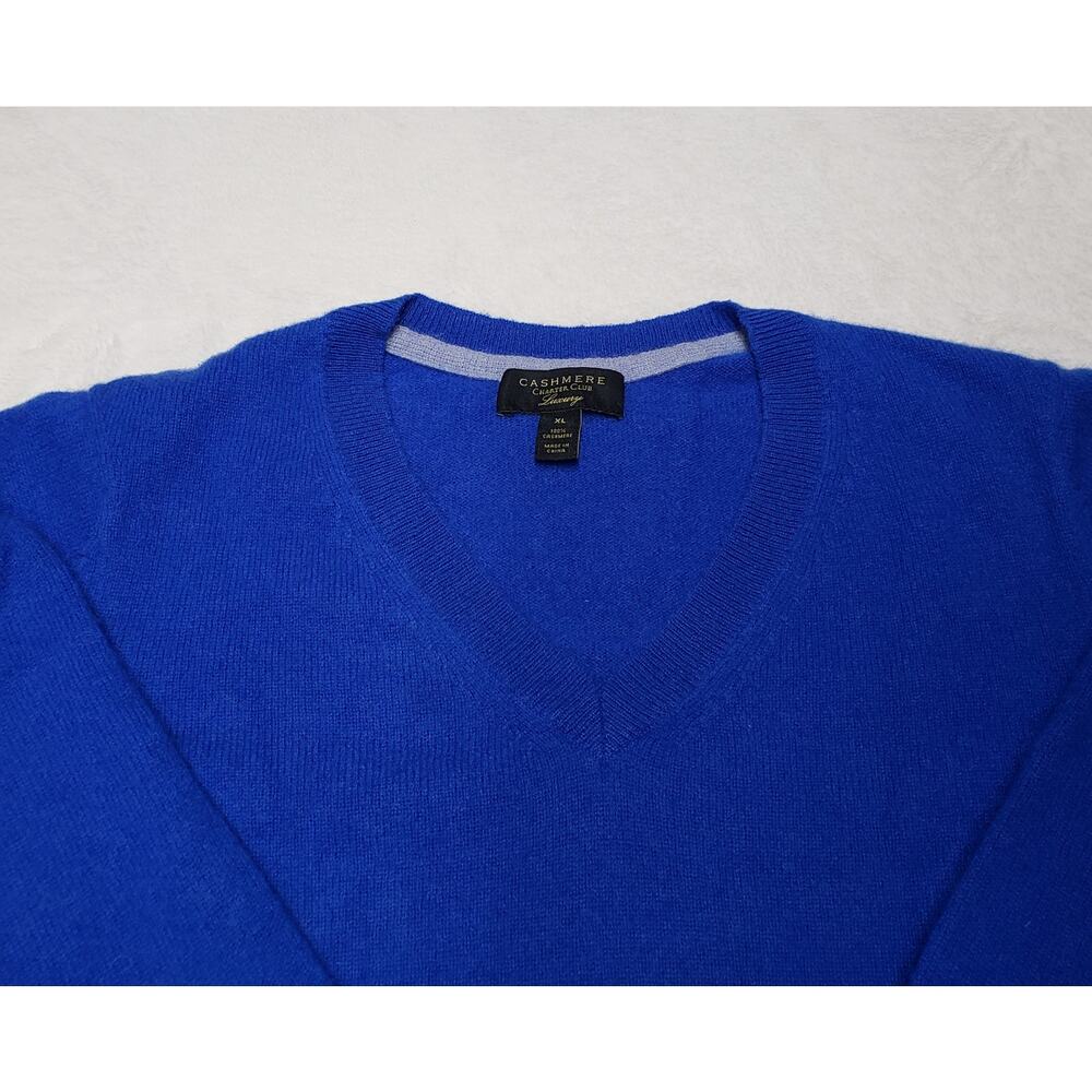 Charter Club 100% Cashmere Royal Blue V‑Neck Sweater Women’s XL - Picture 5 of 10